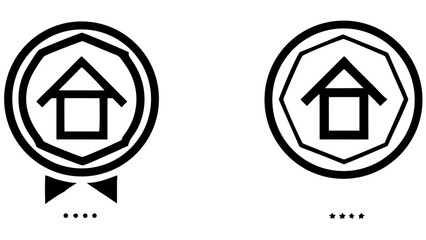 Obraz premium Two circular emblems featuring house icons with different base elements and star and dot variations below