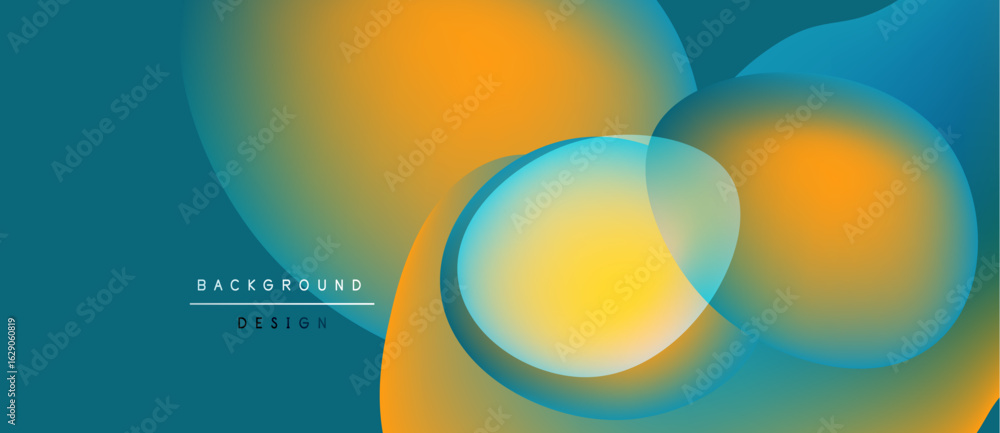 Poster abstract fluid shapes overlap. orange, teal hues blend creating dynamic background design. modern ae