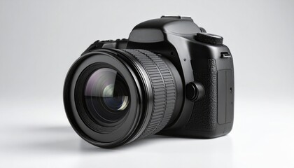 Black camera, centered, studio lighting