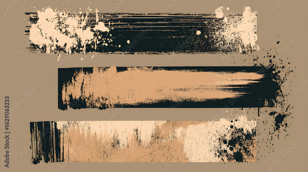 Poster ink stencil brush strokes and grunge lines with paint splashes drawn in a rectangular shaped composi