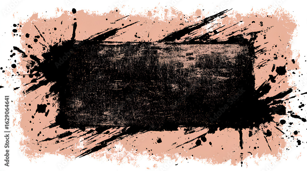 Poster ink stencil brush strokes and grunge lines with paint splashes drawn in a rectangular shaped composi