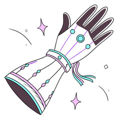 Magical glove with outline in minimalist style and glowing details  