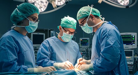 Surgeons performing medical procedure operating room