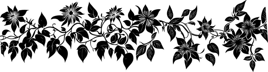 Passion flower vine silhouette decoration border