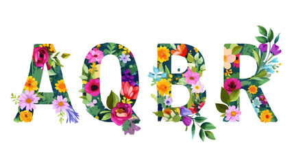 Floral alphabet letters aqbr design with watercolor flowers and leaves for decoration project