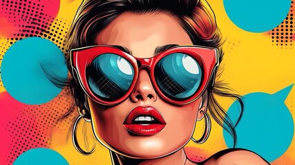 Retro Glamour: Woman with Sunglasses in Pop Art Style - Powered by Adobe