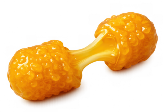 Viscous corn syrup creating stretching golden bridge between sticky mounds, highlighting liquid elasticity on clear surface