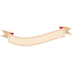 2d Long cream ribbon banner with stitched borders and classic folds, isolated on white background, great for vintage or neutral designs.
