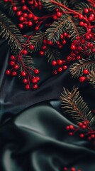 Festive decorative berries and pine branches