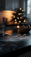 Festive kitchen countertop with flour
