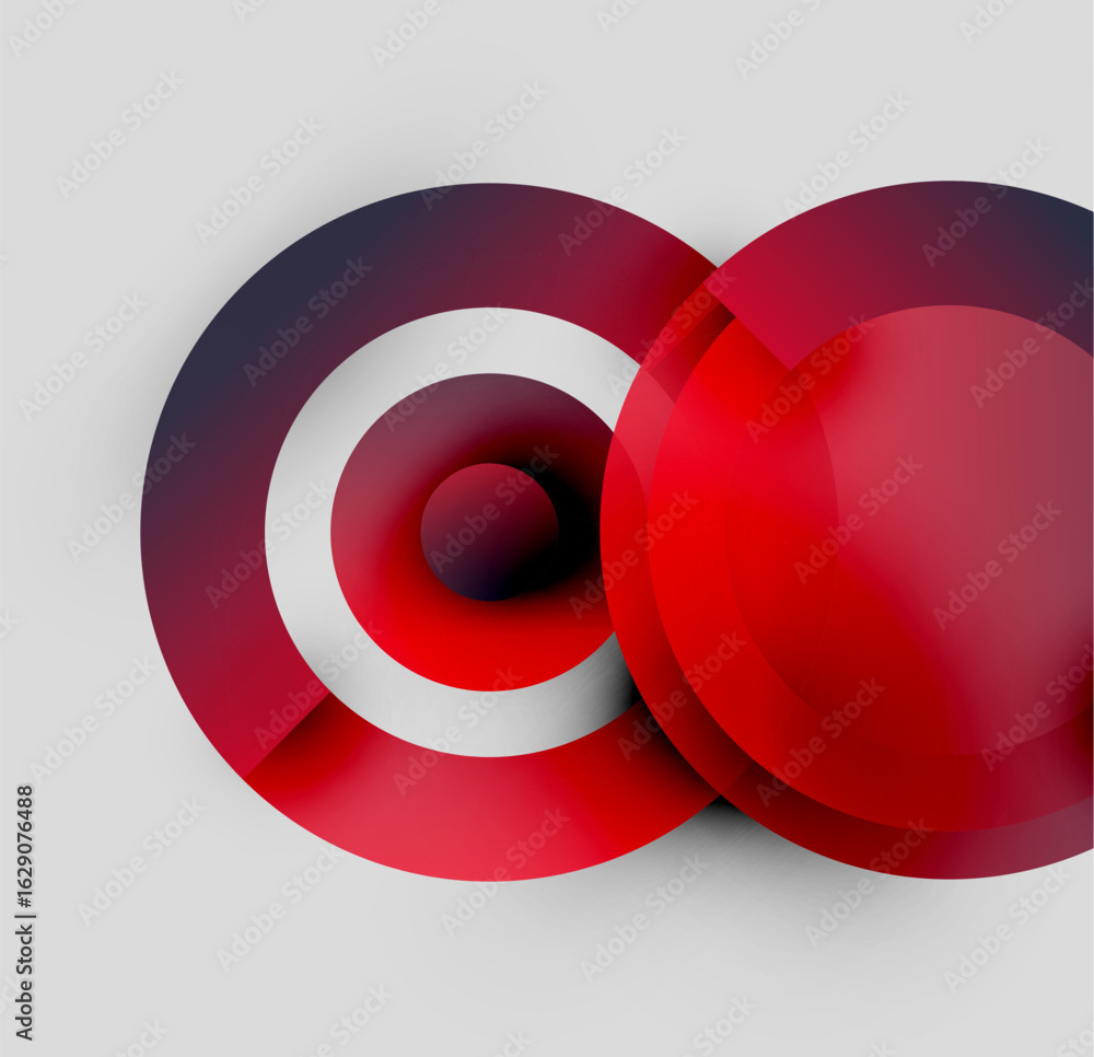 Poster abstract design features layered red circles, white center. minimalist composition, smooth gradients