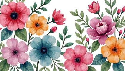 Vibrant watercolor floral arrangement with various colorful flowers