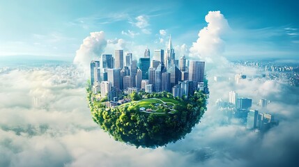 Floating city on a spherical island