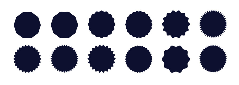 Set of circles with zigzag edges, silhouette stickers circle,circle shapes & star shapes offer price tag.