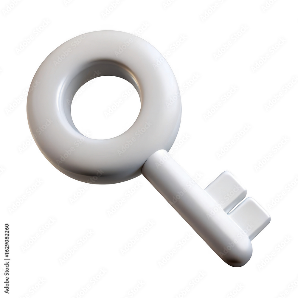 Poster 3d white key with circular handle isolated on transparent background