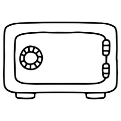 front view of safe box with analog keylock hand drawn outline illustration