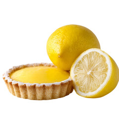 Zesty lemon tart with fresh whole and halved lemons, a delightful dessert that brings a burst of citrus flavor to any occasion, perfect for cookbooks and bakery promotions