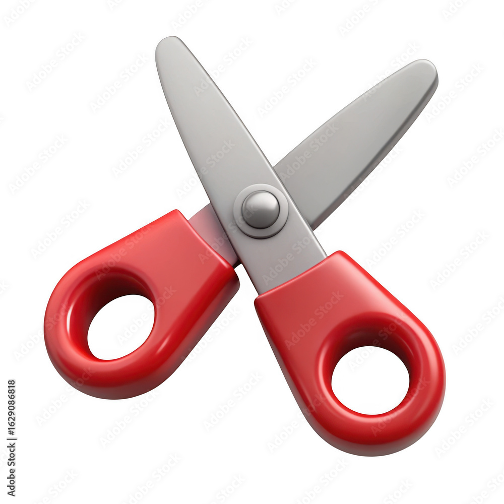 Poster 3d red handle scissors isolated on transparent background