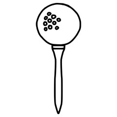 golf ball on tee hand drawn outline illustration