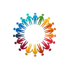 Diverse people holding hands in a vibrant colorful circle symbolizing unity, teamwork, and global connection for a united future.