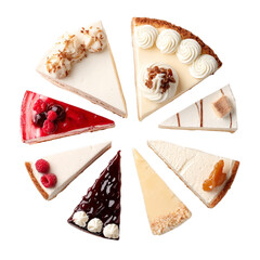 Indulge in a vibrant assortment of delectable cheesecake slices, each a tempting masterpiece of creamy textures and delightful flavors, perfect for any celebration or sweet craving.