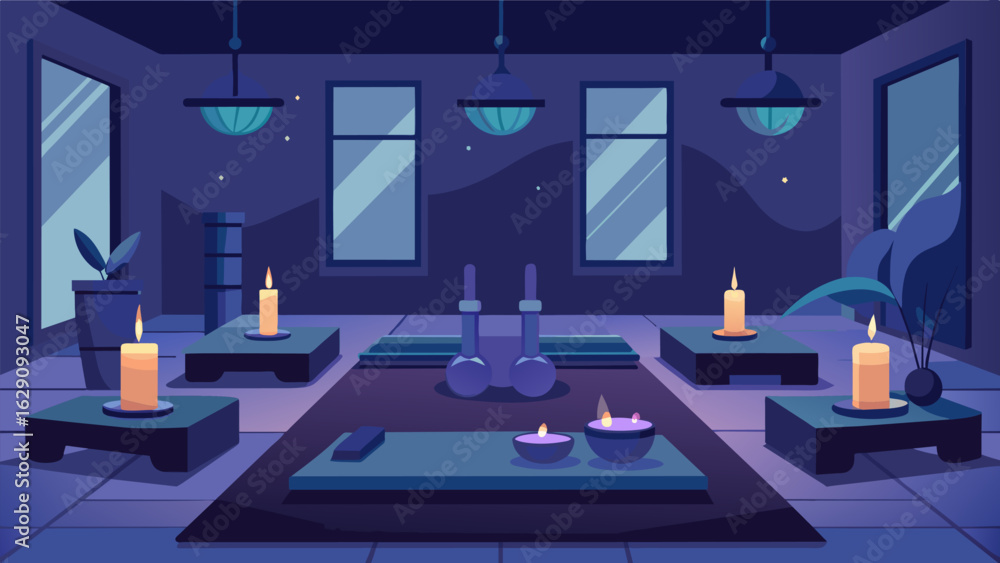 Aufkleber a dimly lit gymnasium transformed into a calming oasis with the addition of flickering candles perfe