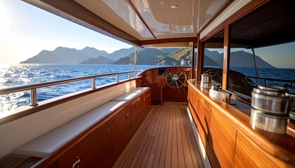 Obraz premium Luxurious yacht interior with ocean view