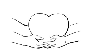 プレゼントを受け取る老人と若者の手のイラスト