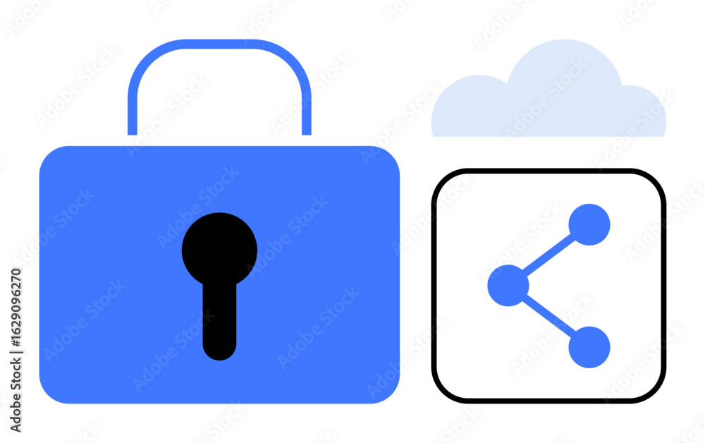 Poster blue lock representing security, cloud for storage, and sharing icon symbolizing connectivity. ideal