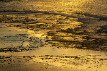 夏の奄美大島の夜明け前の珊瑚礁の海。