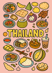 Thailand Food Doodle Style EPS Vector