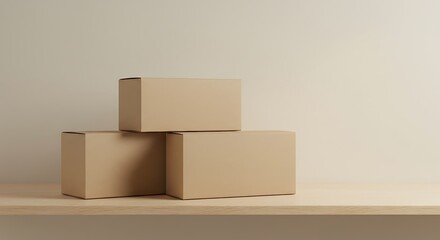 Minimalist Cardboard Boxes on Wooden Shelf