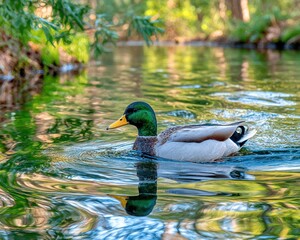 Mallard duck on a tranquil waterway
