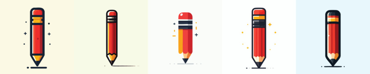 Modern Red Pencil Vector Icons – Flat and Decorative Illustrations