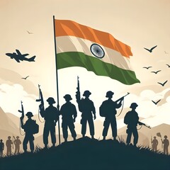 Soldiers with Indian Flag – Patriotic Banner Design for Independence Day.