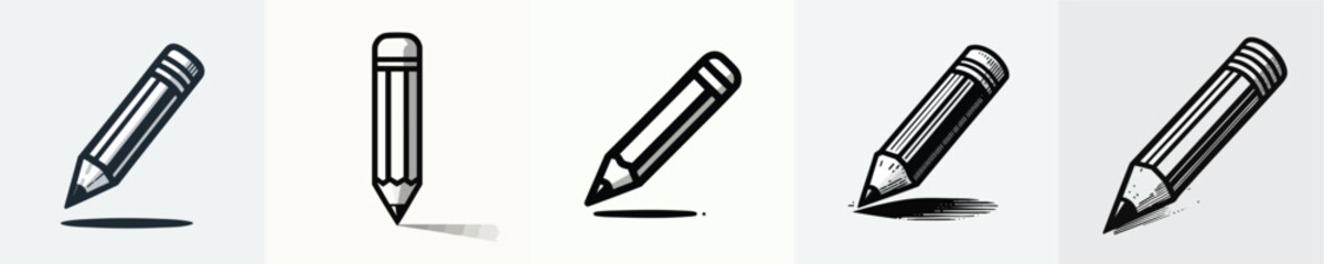 Black and White Pencil Icons – Minimalist and Engraved Vector Set