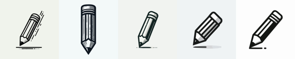 Minimalist Black and White Pencil Icons – Clean Monochrome Illustration Set