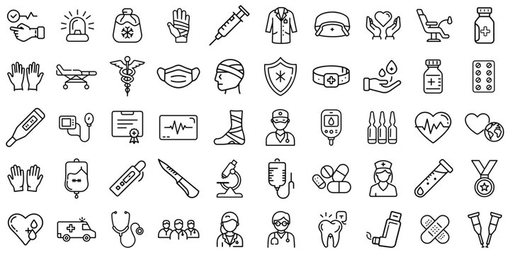 Set of 50 line icons related to International Doctor's Day - Powered by Adobe