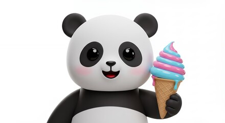 Obraz premium Cartoon panda eating ice cream