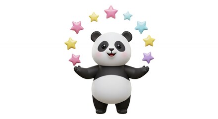 Naklejka premium Panda juggling colorful stars illustration