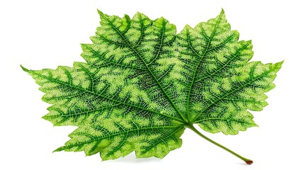 Green Leaf with Detailed Veins Isolated on White Background