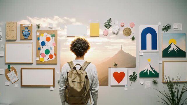 girl in a corridor looking at bulletin board