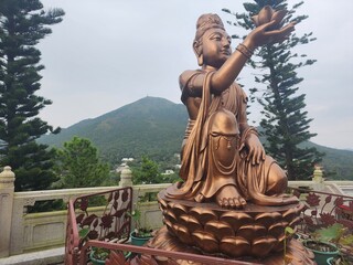 Bronze Buddha Statue atop the Mountain in Hong Kong