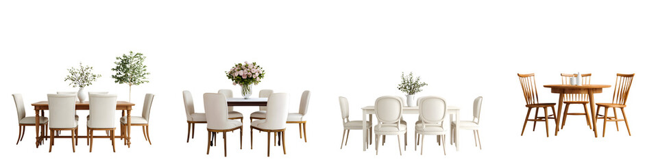 Elegant Dining: Set of Dining Tables and Chairs on White Background
