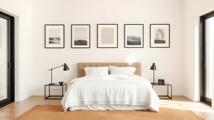 Luxury hotel bedroom interior with comfortable bed, elegant furniture, and modern design