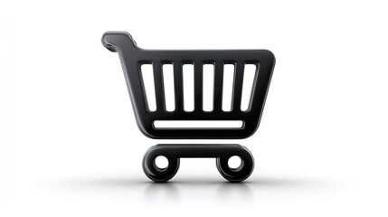 "3D Rendered Black Shopping Cart Icon for E-commerce Design"