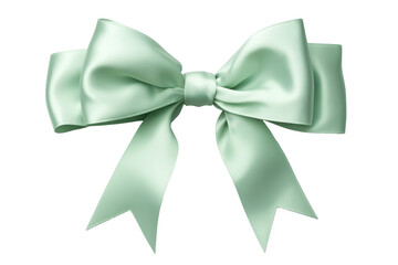 A shiny green satin ribbon bow for a holiday gift or celebration, isolated on a white background