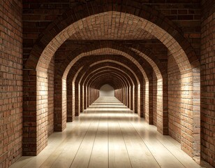 Brick arched tunnel, light, perspective