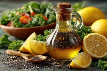 Fresh Ingredients for Healthy Cooking with Olive Oil and Lemons