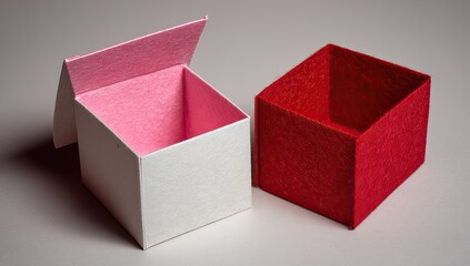 Two empty square boxes, one white and one red, on a light gray background